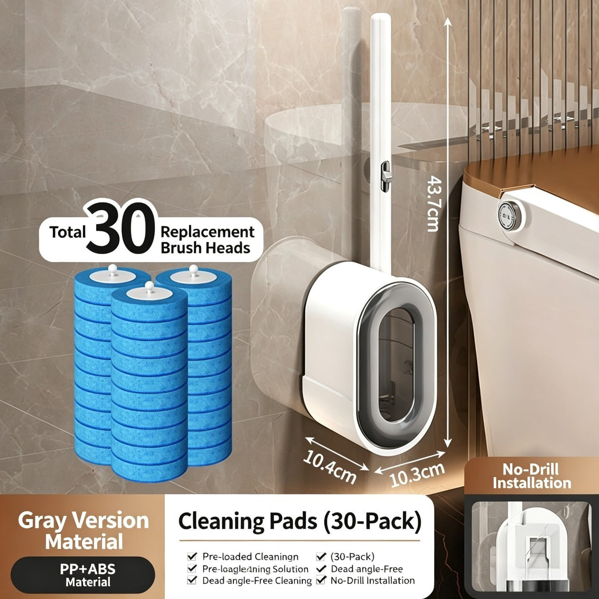 Toilet Scrubber Brush Kit – 30 Refills, No-Touch Rotating System, 3–4 Months of Cleaning