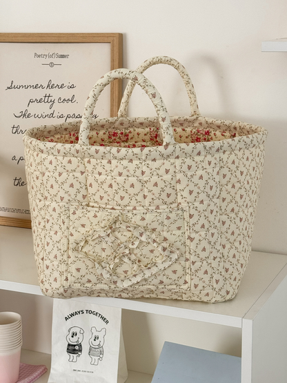 Foldable Quilted Cotton Storage Basket - Collapsible Decorative Organizer for Clothes, Bedroom, Laundry & Car Trunk - Machine Washable Large Capacity Woven Bin