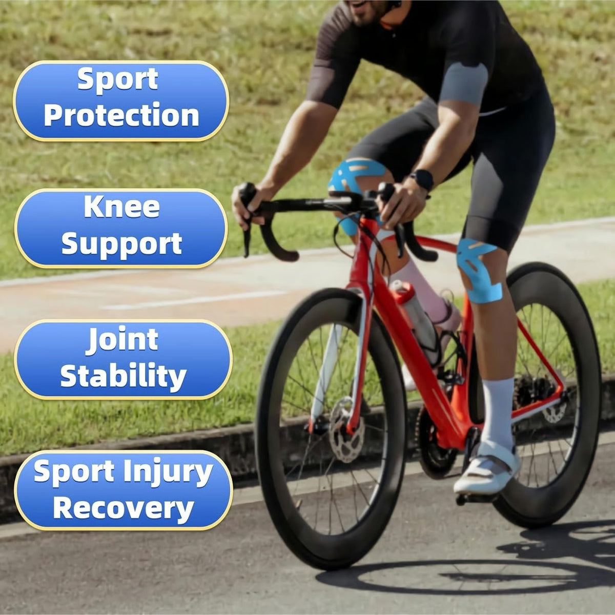 🔥 Pre-Cut Knee Support Tape – Flexible, Latex-Free & Long-Lasting Adhesive for Running, Gym, Basketball & Active Daily Life (20 Pre-Cut Strips)