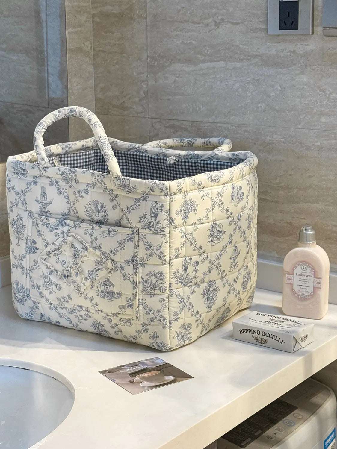 Foldable Quilted Cotton Storage Basket - Collapsible Decorative Organizer for Clothes, Bedroom, Laundry & Car Trunk - Machine Washable Large Capacity Woven Bin
