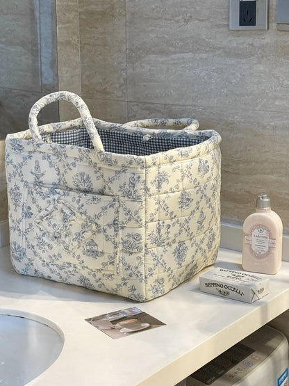 Foldable Quilted Cotton Storage Basket - Collapsible Decorative Organizer for Clothes, Bedroom, Laundry & Car Trunk - Machine Washable Large Capacity Woven Bin