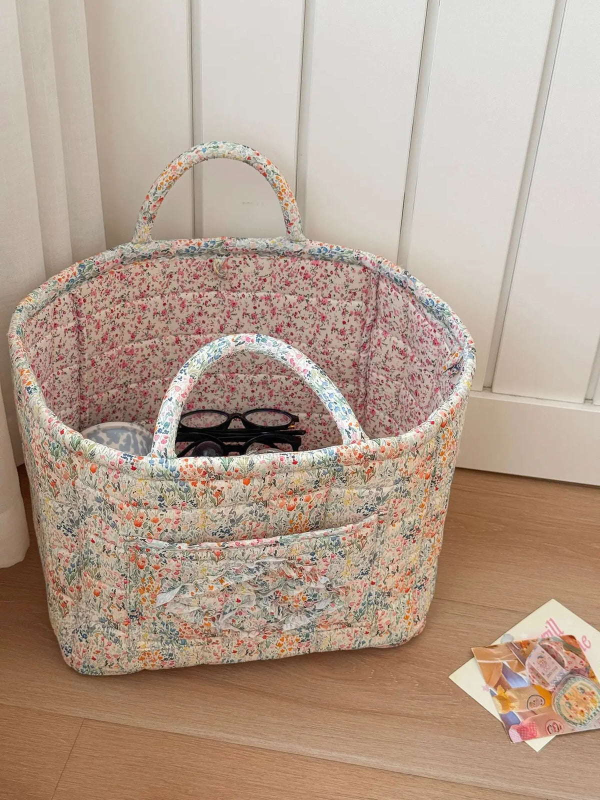 Foldable Quilted Cotton Storage Basket - Collapsible Decorative Organizer for Clothes, Bedroom, Laundry & Car Trunk - Machine Washable Large Capacity Woven Bin