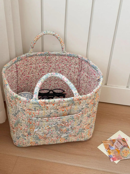 Foldable Quilted Cotton Storage Basket - Collapsible Decorative Organizer for Clothes, Bedroom, Laundry & Car Trunk - Machine Washable Large Capacity Woven Bin