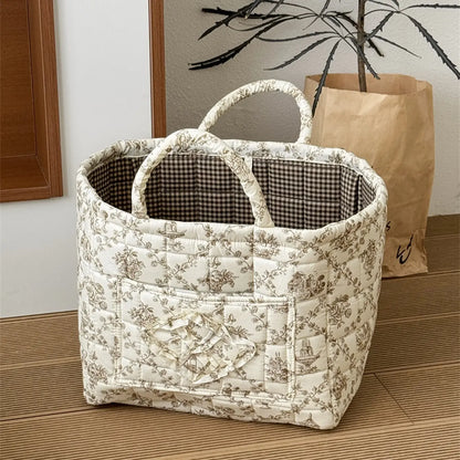 Foldable Quilted Cotton Storage Basket - Collapsible Decorative Organizer for Clothes, Bedroom, Laundry & Car Trunk - Machine Washable Large Capacity Woven Bin