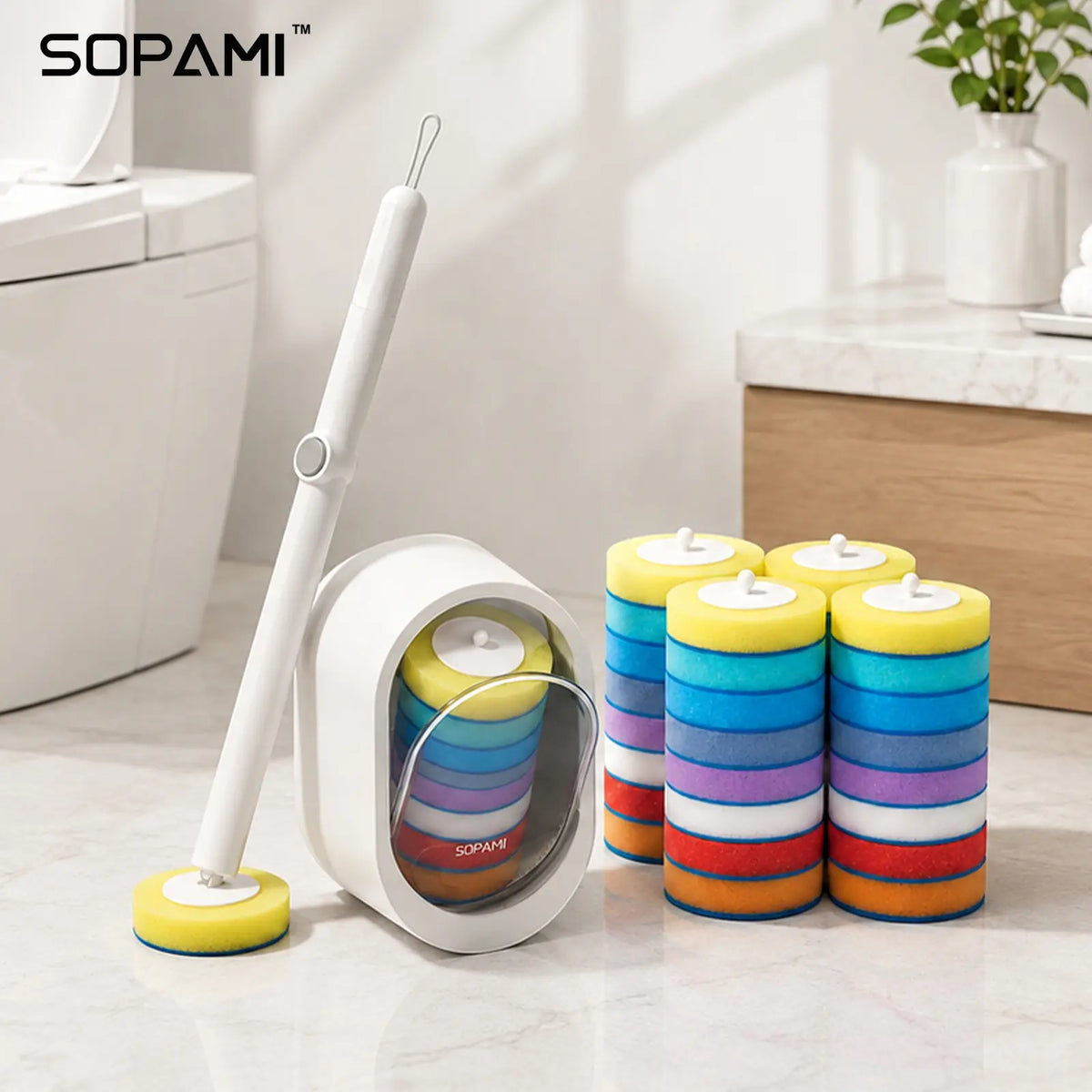 Toilet Scrubber Brush Kit – 30 Refills, No-Touch Rotating System, 3–4 Months of Cleaning