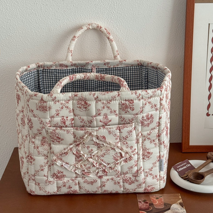 Foldable Quilted Cotton Storage Basket - Collapsible Decorative Organizer for Clothes, Bedroom, Laundry & Car Trunk - Machine Washable Large Capacity Woven Bin