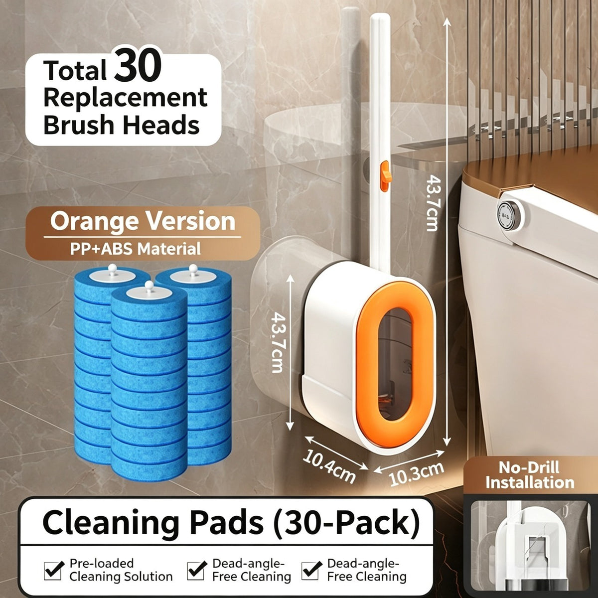 Toilet Scrubber Brush Kit – 30 Refills, No-Touch Rotating System, 3–4 Months of Cleaning