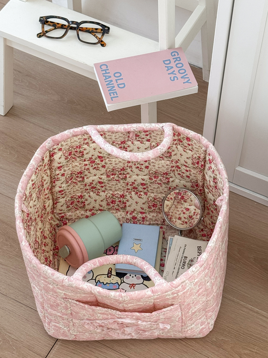 Foldable Quilted Cotton Storage Basket - Collapsible Decorative Organizer for Clothes, Bedroom, Laundry & Car Trunk - Machine Washable Large Capacity Woven Bin